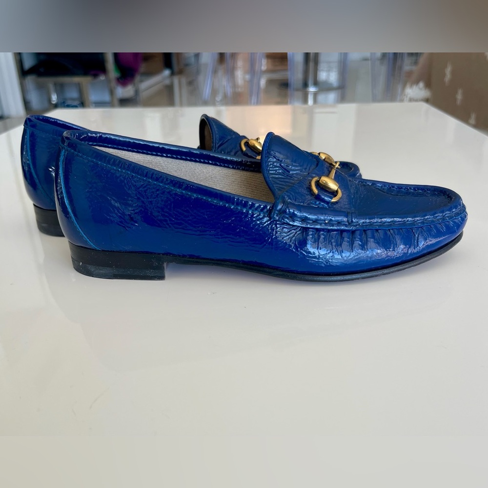Gucci Blue Patent Leather 1953 Horsebit Slip On Loafers Size 34 - Picture 4 of 7